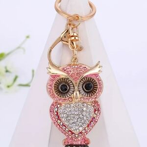 🆕️🦉 PINK RHINESTONE OWL PURSE CHARM / KEYCHAIN 🦉